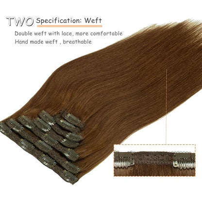 Caliee Clip in Hair Extensions Human Hair 20 Inch Chocolate Brown Hair Extensions Clip in Double Lace Weft 7 Pcs 140 G Silky Straight Hair for Full Head