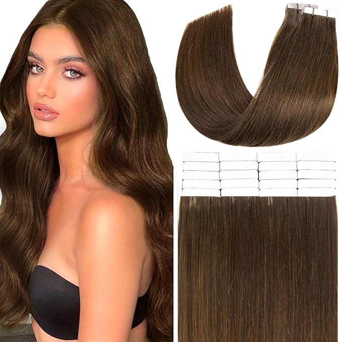 Anrosa Hair Extensions Tape in Color Chocolate Brown 18 Inch 20 Pcs 50g Fashion Tape in Extensions Silky Straight Brazilian Hair
