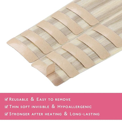 WENNALIFE Tape in Hair Extensions Human Hair Ash Blonde Highlighted Platinum Blonde Tape in Extensions, 10pcs 20g 12 inch Remy Invisible Tape Ins Straight Soft Real Human Hair Tape in Extensions