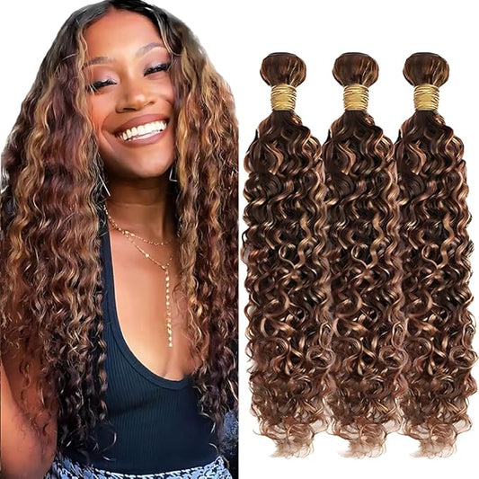 Ombre Two Tone Brown and Dark Brown Kinky Curly Bundles 22 24 26 Inch P430 Highlight Chocolate Color Curly Wave Bundles Brazilian Virgin Double Weft Hair Extensions Soft and Silky