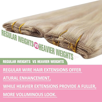YoungSee Wire Hair Extensions for Women Blonde Highlight Wire Extensions Human Hair Dark Ash Blonde Highlight Bleach Blonde Hidden Wire Hair Extensions 130G 20Inch