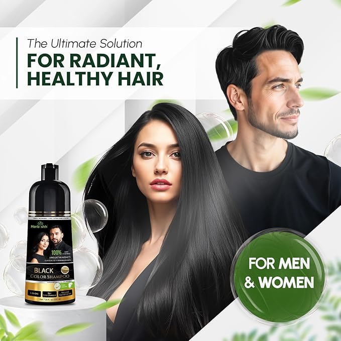 Herbishh Black Hair Dye Shampoo 200ml + Argan Hair Mask 150ml – Grey Coverage & Deep Repair Combo – Sulfate-Free & Paraben-Free