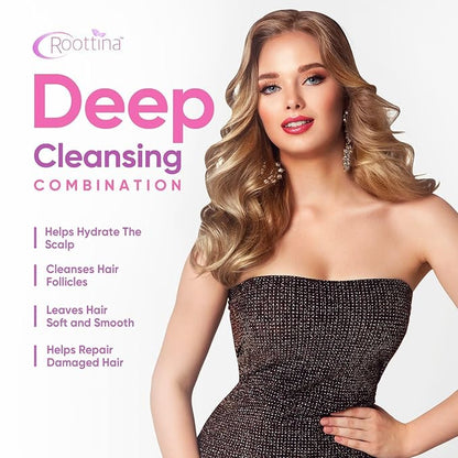 Fights Hair Loss – Roottina Daily Routine Shampoo and Conditioner for Women Hair Loss with DHT Blocker, Formulated for Thinning Hair & Hair Growth Support, Infused with Natural Oils (16 fl oz x 2)