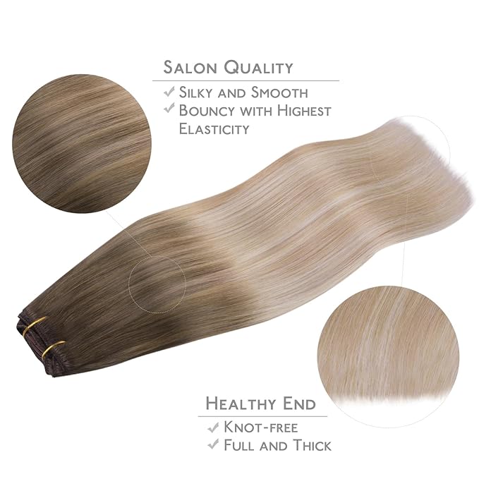 WENNALIFE Clip in Hair Extensions Real Human Hair, 18 Inch g 7pcs Balayage Sandy Brown to Platinum Blonde Remy Hair Straight Natural Extensiones De Cabello Humano Con Clip Ins