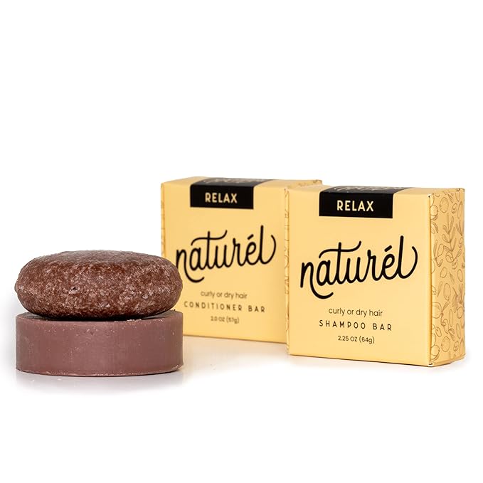 Naturel Relax Moisturizing Shampoo and Conditioner Set with Argan Oil and Colloidal Oatmeal for Curly, Wavy, Dry, or Frizzy Hair - Vegan, Made in USA