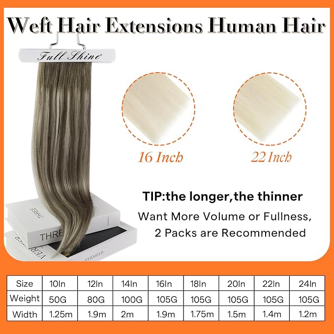 Full Shine Sew In Hair Extensions Remy Straight Hair Weft Extensions Color 7/7/800 Ash Brown To Blonde Mix Brown Human Hair Weft Extensions For Women Manchine Tied Solky Hair 20 Inch 105G