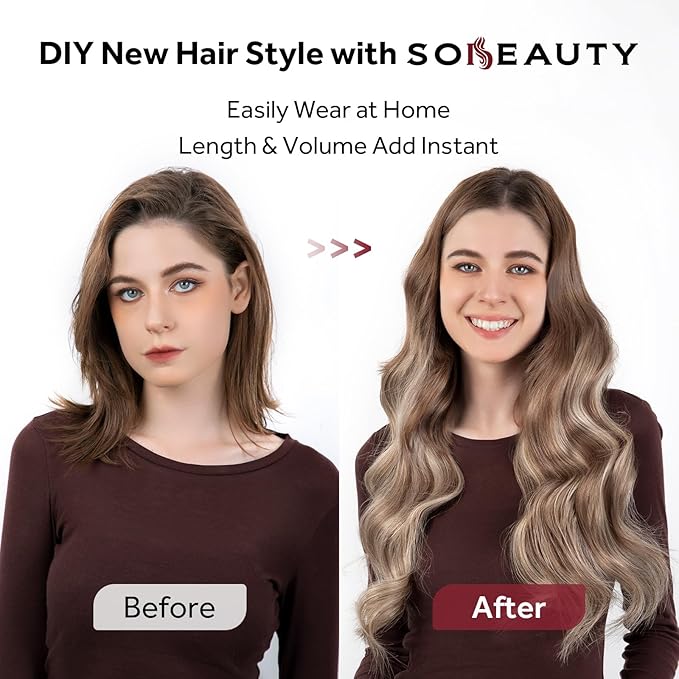 Clip in Hair Extensions Real Human Hair, Silky Straight Remy Hair Extensions for Women, Balayage Walnut Brown to Ash Brown and Bleach Blonde #3TP8/613 18Inch 120G 7PCS