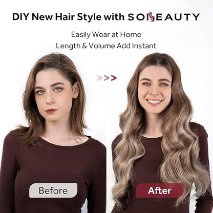Clip in Hair Extensions Real Human Hair, Silky Straight Remy Hair Extensions for Women, Balayage Walnut Brown to Ash Brown and Bleach Blonde #3TP8/613 18Inch 120G 7PCS