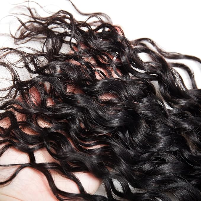 #1B Human Hair Bundles Water Wave Bundles 14 Inch Unprocessed Brazilian Virgin Hair Weave 1 Bundle 50 Grams Per Bundle Natural Color Bundle Human Hair Extensions
