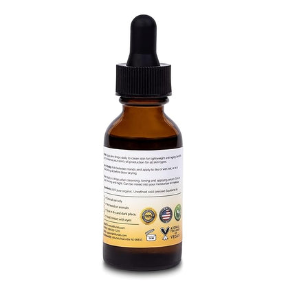 100% Organic & All Natural Plant-Based Squalane Oil for Face, Hair, & Body, Cold Pressed and Unrefined Premium Grade Multipurpose Facial Oil for Moisturize, Smooth, and Soften Skin - 1 Oz