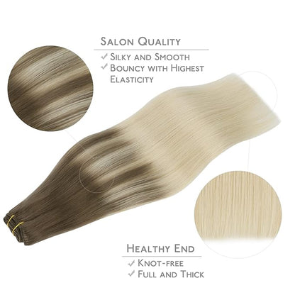 WENNALIFE Clip in Hair Extensions Real Human Hair, 14 Inch 150g 9pcs Human Hair Extensions Clip In, Ombre Sandy Brown to Platinum Blonde Hair Extensions Clip In Real Remy Human Hair