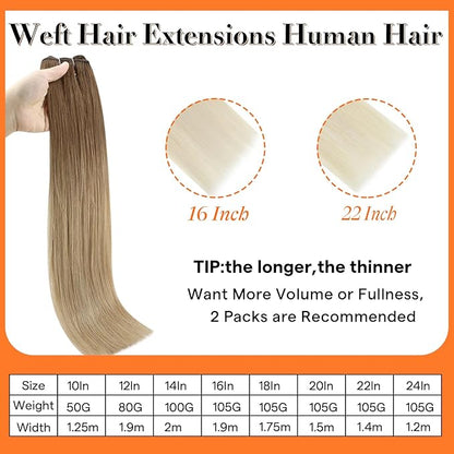 Full Shine Weft Hair Extensions Human Hair Weft Extensions Remy Straight Hair Sew In Hair Extensions Balayage Golden Brown To Dirty Blonde Straight Human Hair Bundles For Women 22 Inch 105G