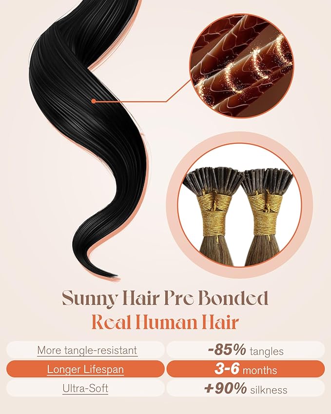 Sunny Hair Long I Tip Hair Extensions Brown Ombre Itips Human Hair Extensions Soft Pre Bonded Hair EXtensions Real Human Hair 22inch 50g