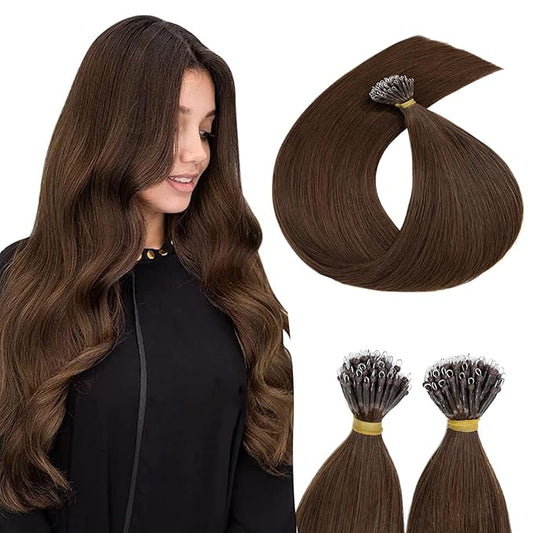 Nano Bead Human Hair Extensions nano rings hair extensions Nano-bond Hair Extensions Nano Tip Extensions Silky Straight Natural 50g/50 Stands 20" Medium Brown