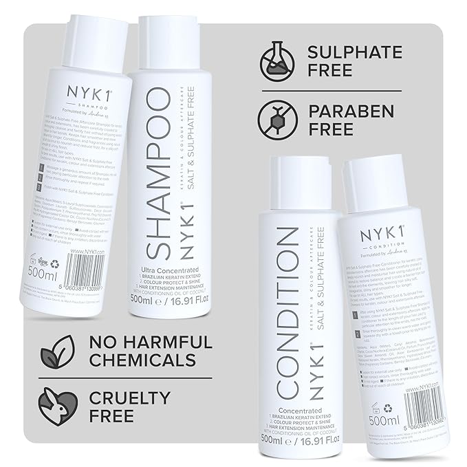 SALT NYK1 Sulfate-Free Shampoo and Conditioner Set for Color-Treated Hair, Extensions and Keratin Treatments (2 x 16.9 Fl Oz)
