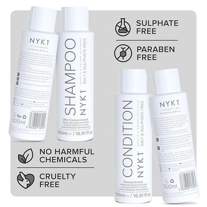 SALT NYK1 Sulfate-Free Shampoo and Conditioner Set for Color-Treated Hair, Extensions and Keratin Treatments (2 x 16.9 Fl Oz)