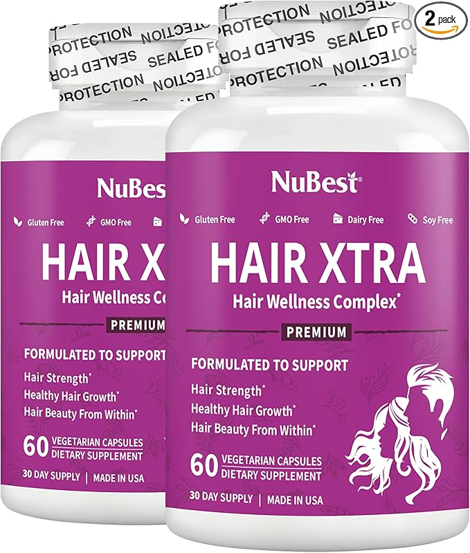 HairXtra - Hair Regrowth Vitamin for Faster Hair Growth - Hair Growth Vegan Capsules - Hair Thickening with Biotin, Zinc, MSM, B Vitamins, Choline - Hair Supplement, Hair Regrowth Capsules - Pack 2