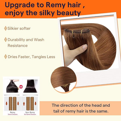 Full Shine 22 Inch Human Hair Extensions Sew In Color Copper Weft Hair Extensions Human Hair Sew In Remy Hair Invisible Real Human Hair Wefts 105G