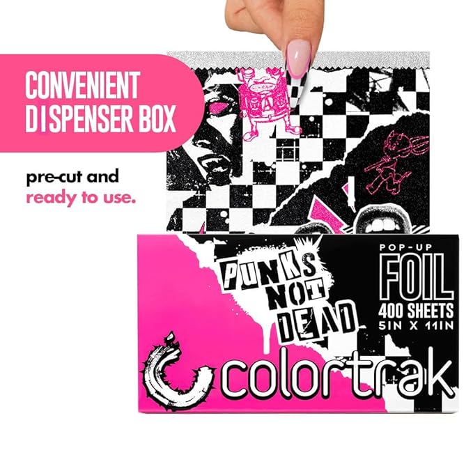 Colortrak Punk Pop-up Foil W/Dispenser (400 Count), Pre-cut Sheets, Non-Slip Embossed Texture, 5" x 11" Sheets for Hair Foil Coloring and Highlighting Sheet Applications