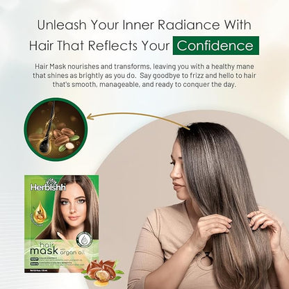 Herbishh Argan Hair Mask-Deep Conditioning & Hydration For Healthier Looking Hair-25gm for very Dry, Weak, Stressed Out Hair, No Sulphates, No Parabens