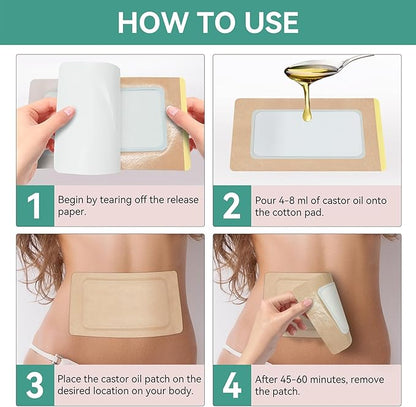 10Pcs Castor Oil Pack Wrap, Organic Cotton Castor Oil Patches for Liver, Stomach, Belly Button, 11.8"x6.3", Disposable Self-Adhesive, Leak-Free, 5X Absorbent Cotton Pad, Portable