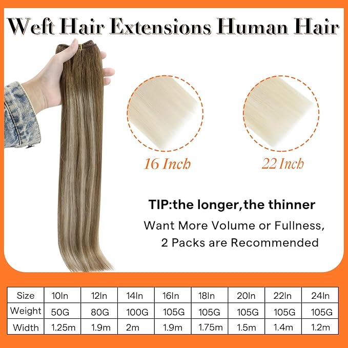 Full Shine 20 Inch Human Hair Extensions Sew In Hair Extensions Real Human Hair Color Chestnut Brown Fading To Platinum Blonde Mix Brown Hair Weft Sew In Weft Extensions For Women 105G