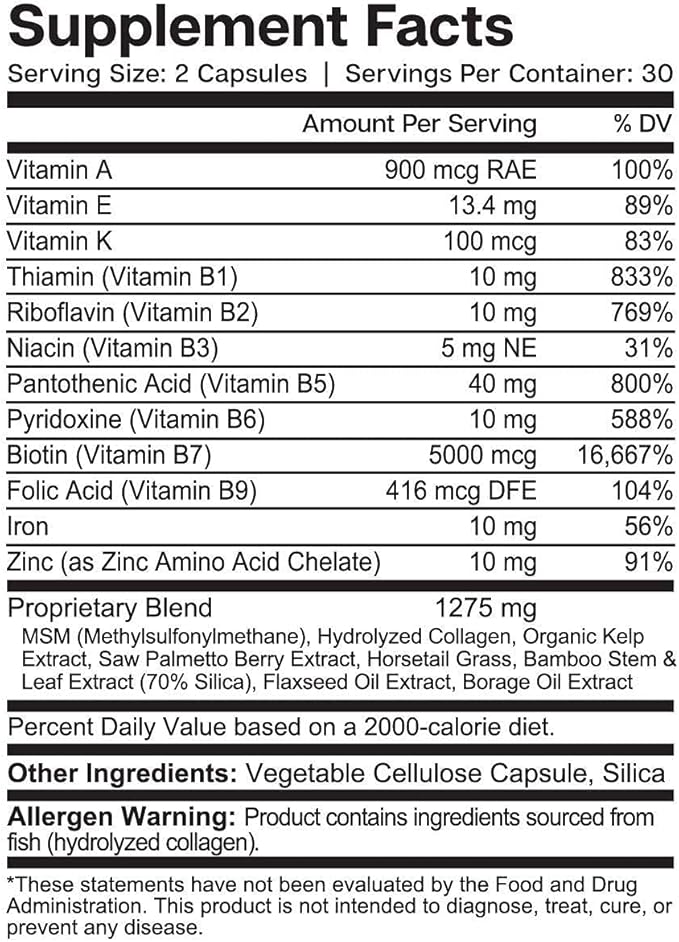 Essential Elements Hair Hero - Broad-Spectrum Hair Formula - Healthy Hair, Skin, and Nails - 5000 mcg Biotin 30 Day Supply (2-Pack)