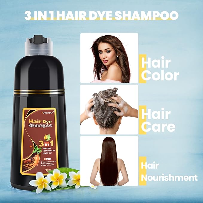 MEIDU Dark Brown Hair Color Shampoo for Gray Coverage, Instant 3-in-1 Hair Dye for Women (16.9 Fl oz)