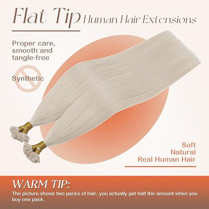 Sunny Hair Flat Tip Hair Extensions Real Human Hair Ktip Human Hair Extensions Blonde Keratin Extensions Real Hair for Women 18inch 50G