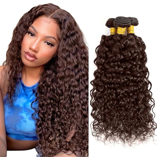Brown Bundles Human Hair Color 4 Water Wave Bundle Niegmeag Peruvian Virgin Soft and Silky Remy Hair 3 Bundles 14 14 14 Inch Double Weft Hair Weave 300g