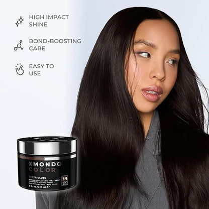 XMONDO Color Dark Brown Color Depositing Mask & Semi-Permanent Hair Dye Super Gloss | Infused with Bond Boosters for Nourishment, Revitalize & Repair, Vegan Formula, 8 Fl Oz 1-Pack