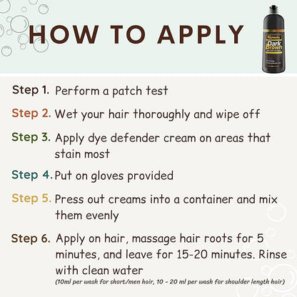 Dark Brown Hair Color Dye Shampoo, 400ml - 100% Grey Coverage in Minutes, Ammonia Free - Gray Silver Hair Dye Shampoo