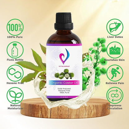 Castor Oil Pack – 118oz Organic Castor Oil Cold Pressed & Unrefined with Glass Bottle & Bamboo Cotton Wrap | Castor Oil for Liver Detox, Belly & Neck Pain Relief | Reusable, Adjustable, BPA-Free