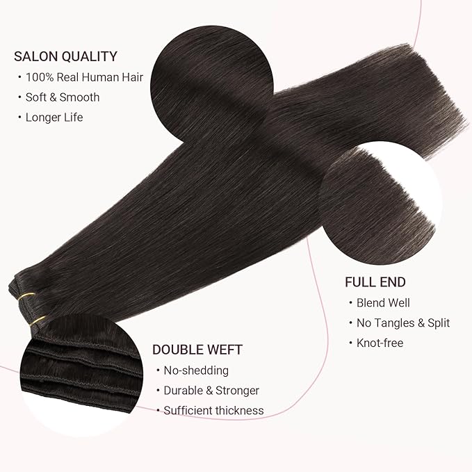 MAXITA Sew in Hair Extensions Real Human Hair, Weft Hair Extensions Human Hair, #2 Dark Brown 18 inch 100g Double Weft Remy Silky Sew in Weft Hair Extension Human Hair