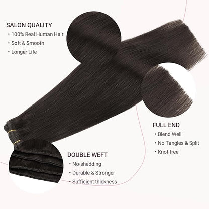 MAXITA Sew in Hair Extensions Real Human Hair, Weft Hair Extensions Human Hair, #2 Dark Brown 18 inch 100g Double Weft Remy Silky Sew in Weft Hair Extension Human Hair