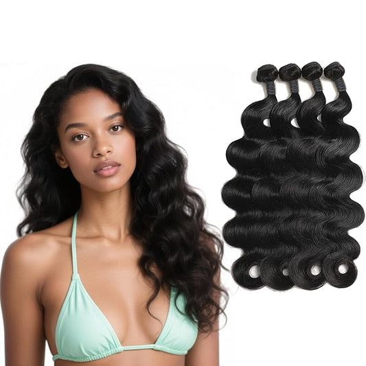 Body Wave Human Hair 4 Bundles (22 22 24 24) Unprocessed Brazilian Virgin Human Hair Extensions Brazilian Body Wave Weave Bundles Soft and Silky Natural Black Wavy Hair Quick Weave Bundle for Women