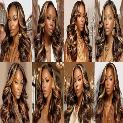 1BP427 Bundles Human Hair Highlight Body Wave Bundles Ombre Honey Blonde Two Tone Brazilian Human Hair Extensions Soft and Silky for Black Women 14 16 18 Inch