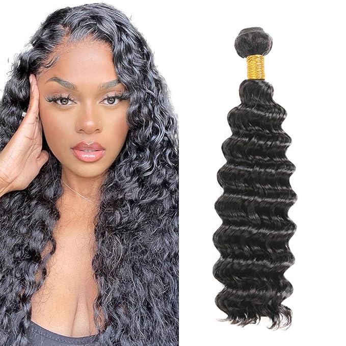 #1B Human Hair Bundles Deep Wave Bundles 24 Inch Unprocessed Brazilian Virgin Hair Weave 1 Bundle 50 Grams Per Bundle Natural Color Bundle Human Hair Extensions