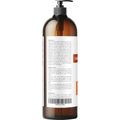 velona Safflower Oil 32 fl oz | 100% Pure and Natural Carrier Oil | Refined, Expeller Pressed | Cooking, Skin, Hair, Body & Face Moisturizing | Use Today - Enjoy Results
