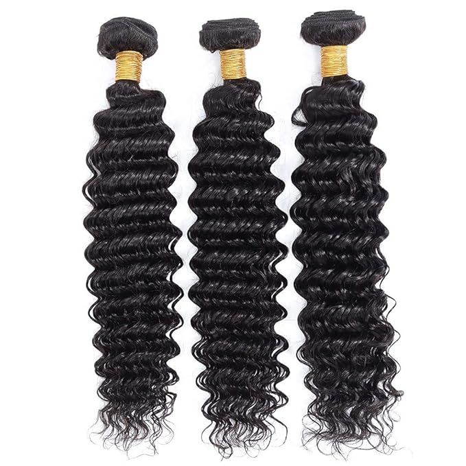 #1B Human Hair Bundles Deep Wave Bundles 14 14 14 Inch Unprocessed Brazilian Virgin Hair Weave 3 Bundles 50 Grams Per Bundle Natural Color Bundle Human Hair Extensions
