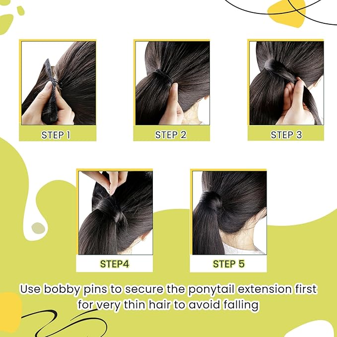 RUNATURE Ponytail Extension Real Human Hair, Blonde Highlight Human Hair Ponytail for Women, Wrap Around Hairpiece with Magic Paste, 12 Inch 70g #16P24 Golden Blonde Highlights
