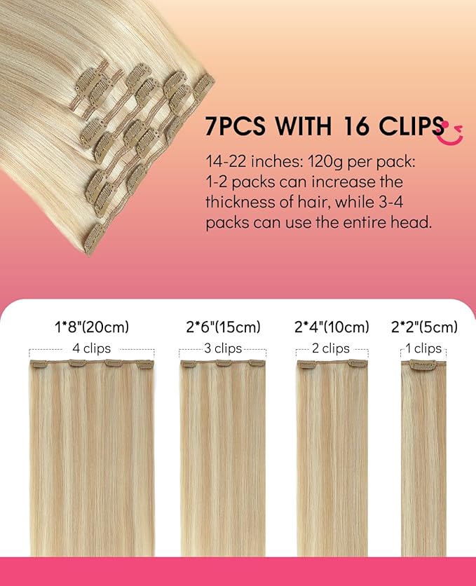 Youngsmile Clip in Hair Extensions, Remy Human Hair Extensions Clip in For Women, silky straight Real Human Hair, Caramel Blonde with Platinum Blonde 120g 16 inch 7Pcs (CLIP#27P60-16inch)