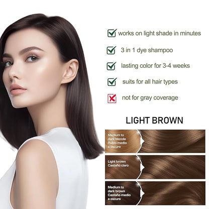 Brown Hair Dye Shampoo, Instant Hair Color Shampoo, Brown Hair Shampoo, Champu Para Pintar el Cabello, Gentle and Effective, Easy to Use 16.90 Fl Oz