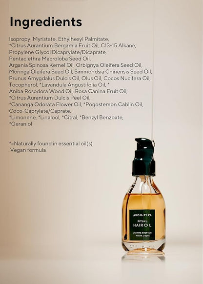 AROMATICA Ritual Jasmine & Vetiver Hair Oil - Nourishing Silicone-Free Oil for Damaged Frizzy Blow out Hair with Pure Fragrance (1.6 fl. oz)
