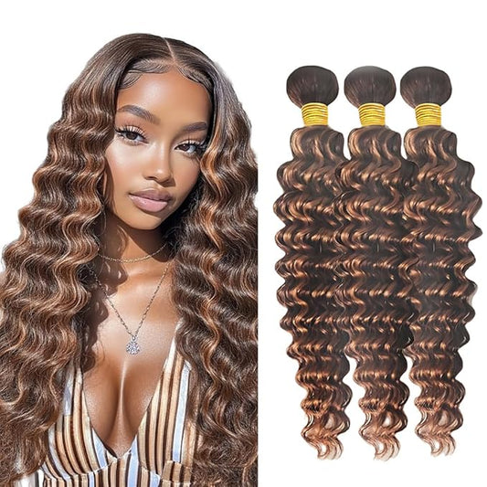 Brown Bundles Highlight Deep Wave Bundles 20 22 24 Inch P430 Human Hair Two Tone Chocolate Mixed with Dark Brown Bundle Soft and Silky for Women