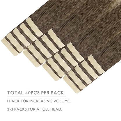 WENNALIFE Tape in Hair Extensions Human Hair, 40pcs 120g 26 inch Ombre Sandy Brown to Platinum Blonde Hair Extensions Real Human Hair Straight Tape in Extensions Invisible Human Hair Extensions