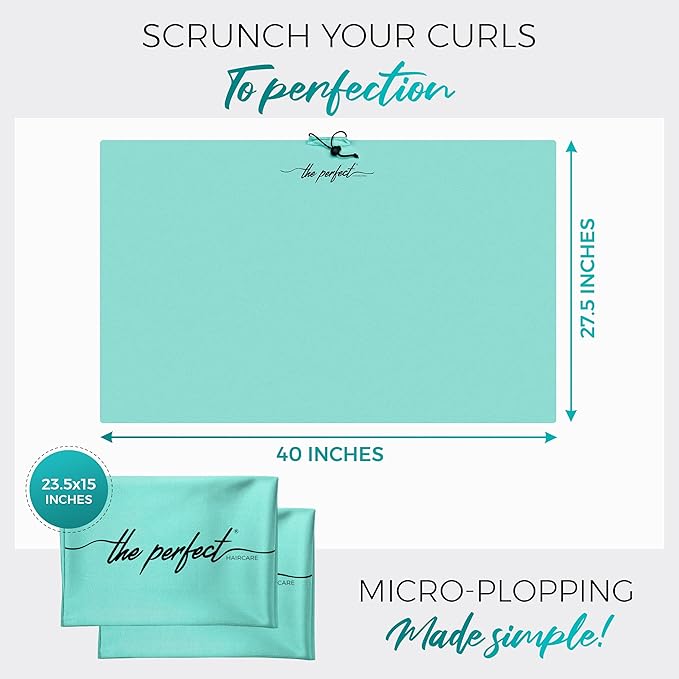 THE PERFECT HAIRCARE Curly Hair Girls Microfiber Plopping Towel Set - Anti-frizz Silky Smooth Hair Drying Wrap for Women - Super Absorbent Large Hair Towel + 2 Scrunching Towels to Micro Plop