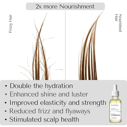Premium Organic Castor Oil (2 Fl Oz), Cold Pressed, 100% Pure, Extra Virgin, Hexane Free, Castor Oil for Hair Growth, Eyelash, Eyebrow, Cuticles, Nails, Skin, Belly Button, Muscle & Wellness.