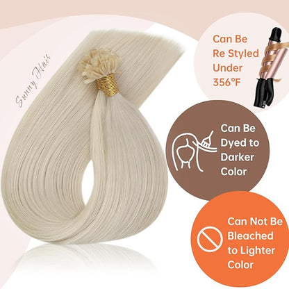 Sunny Hair White Color U tip Hair Extensions Human Hair 24inch U Tip Hair Extensions Human Hair Platinum Blonde Ktips Human Hair Extensions Add Hair Length 50g