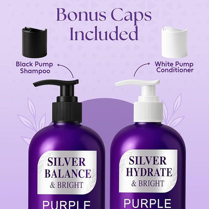 Sulfate Free Brass Toning Purple Shampoo and Conditioner Set for Gray, Blonde, Silver & White Hair – Neutralizes Brassy Tones, Boosts Brightness, Protects Color, Made in USA, 16 fl oz Each